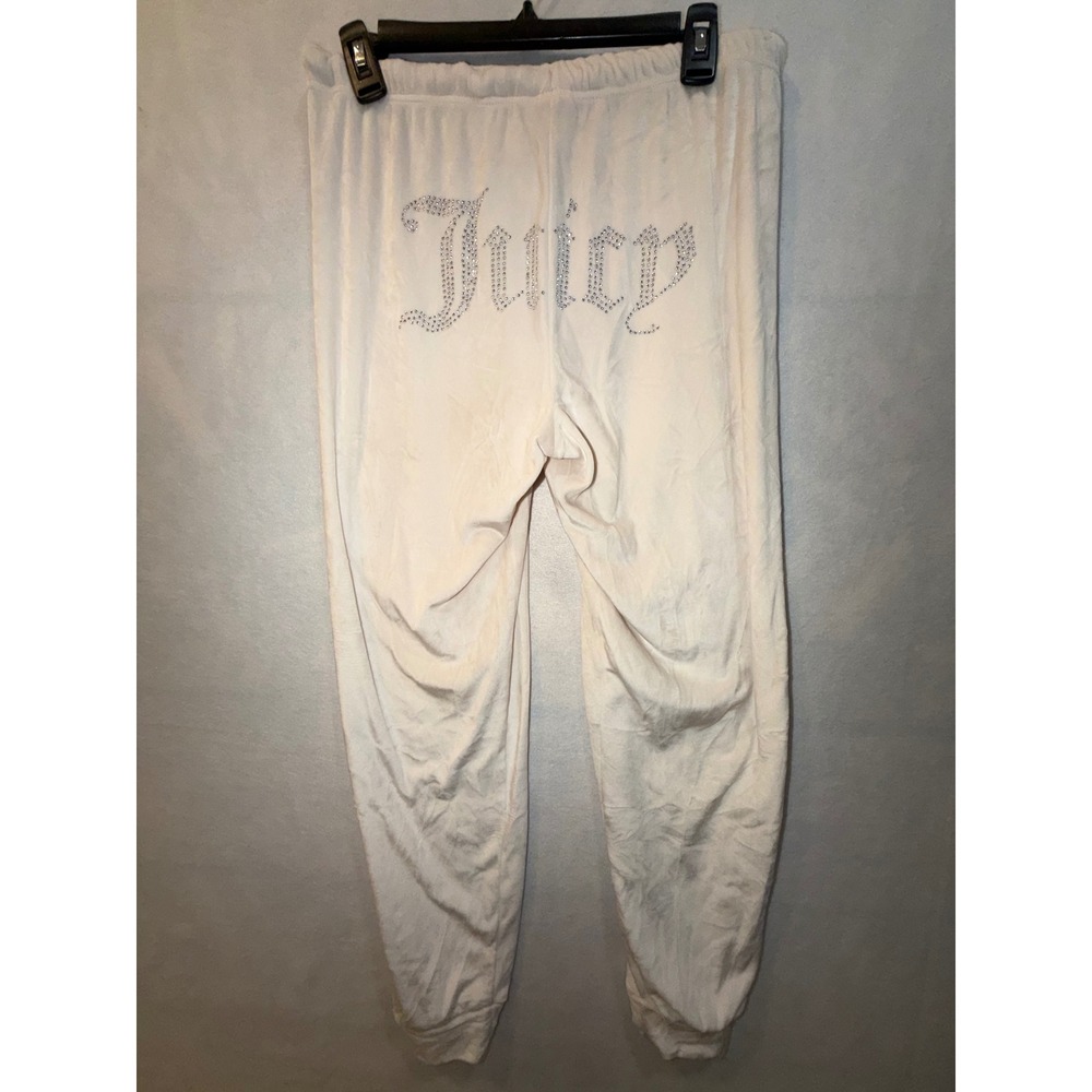 Juicy Couture Cream Velour Jogger Pants Rhinestone Logo Drawstring Size S Y2K